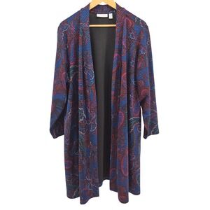 Susan Graver Paisley Print Open Front Cardigan Jacket Womens 2XP QVC Career Work